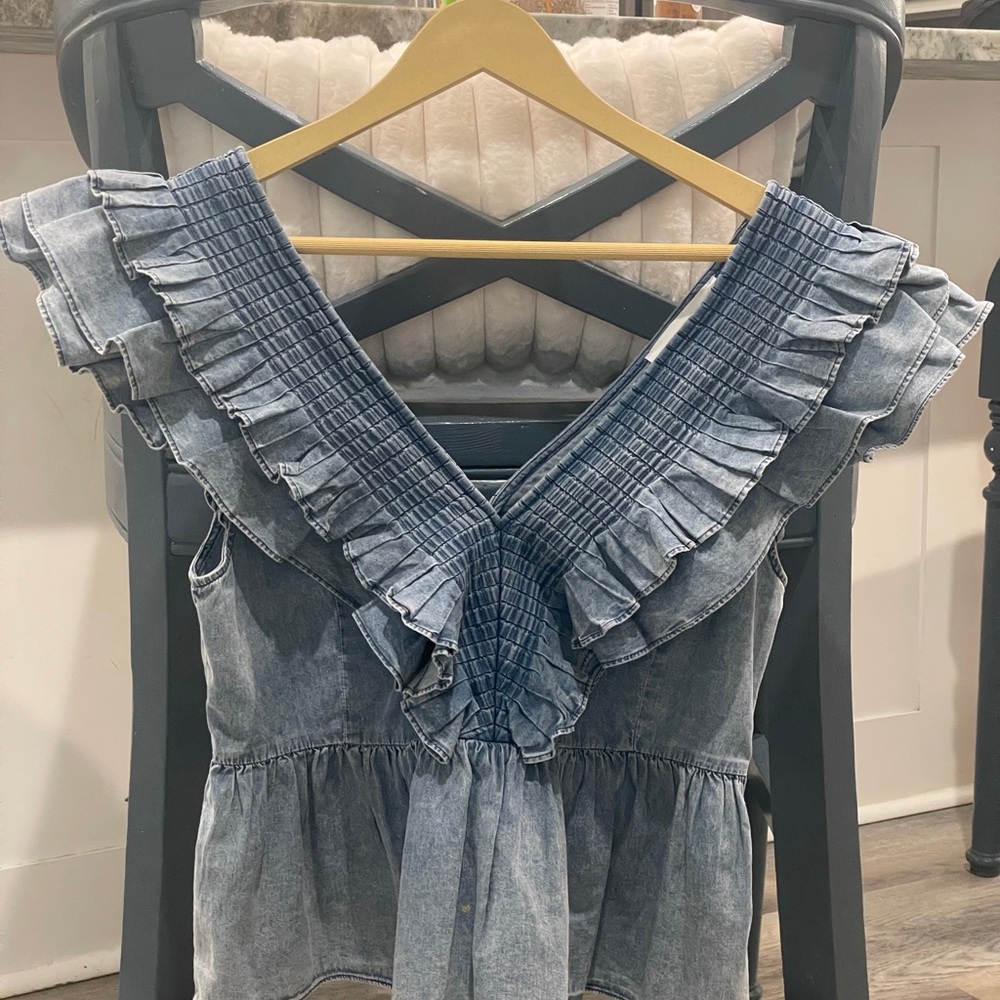 Anthropologie Blue Ruffle Blouse